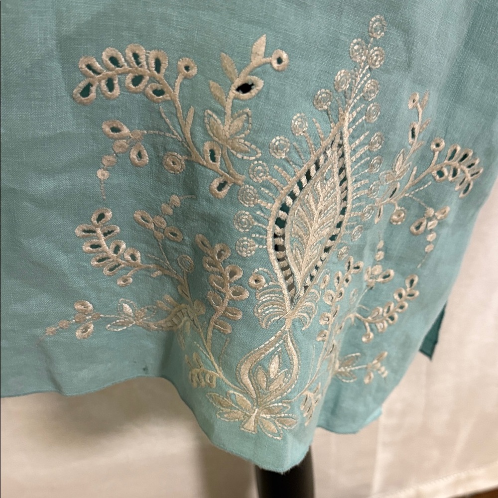 Johnny Was Turquoise Embroidered Mini Dress with Pink & Green Floral Detail - Picture 5 of 14